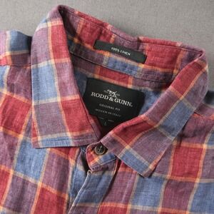 Rodd & Gunn Plaid Italian Linen Men Short Sleeve Shirt L Outdoor Indie Boho